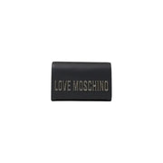 Black Love Moschino clutch wallet with prominent Love Moschino logo text