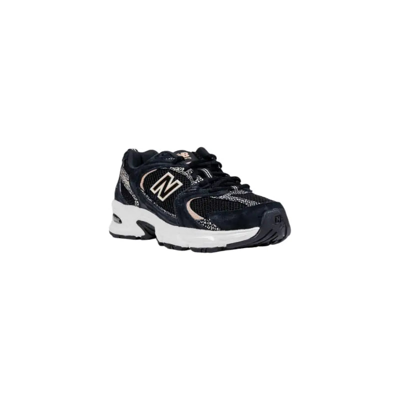 Black and white New Balance 530 sneakers in black suede fabric blend for women