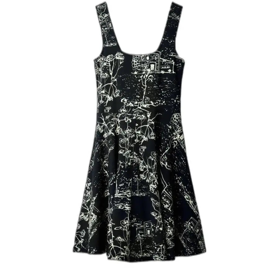 Urban black and white dress with white print for women - Desigual clothing style