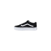 Black and white platform Vans sneaker displayed for stylish footwear fashion