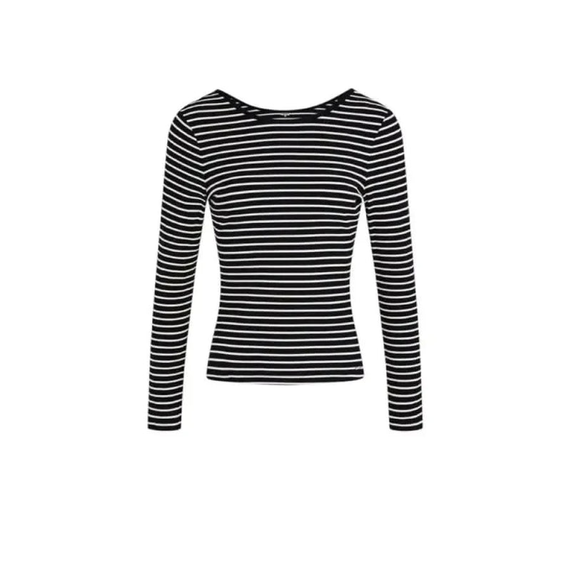 Morgan De Toi Black Striped Long Sleeve Sweater featuring black and white stripes