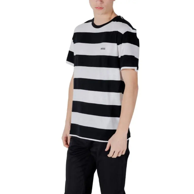 Black and white striped t-shirt displayed on a mannequin for fashion product showcase