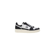 Black and white Tommy Hilfiger low top sneaker displayed in the product listing