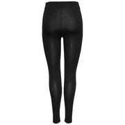Black women’s leggings for fall and winter with a shiny material and high-waisted design