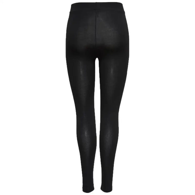 Black women’s leggings for fall and winter with a shiny material and high-waisted design