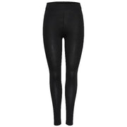 Black women’s leggings for fall and winter with high waistband and smooth slightly shiny form-fitting fabric