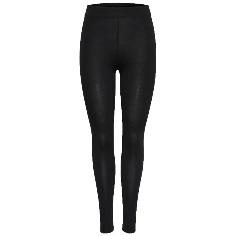 Black women’s leggings for fall and winter with high waistband and smooth slightly shiny form-fitting fabric
