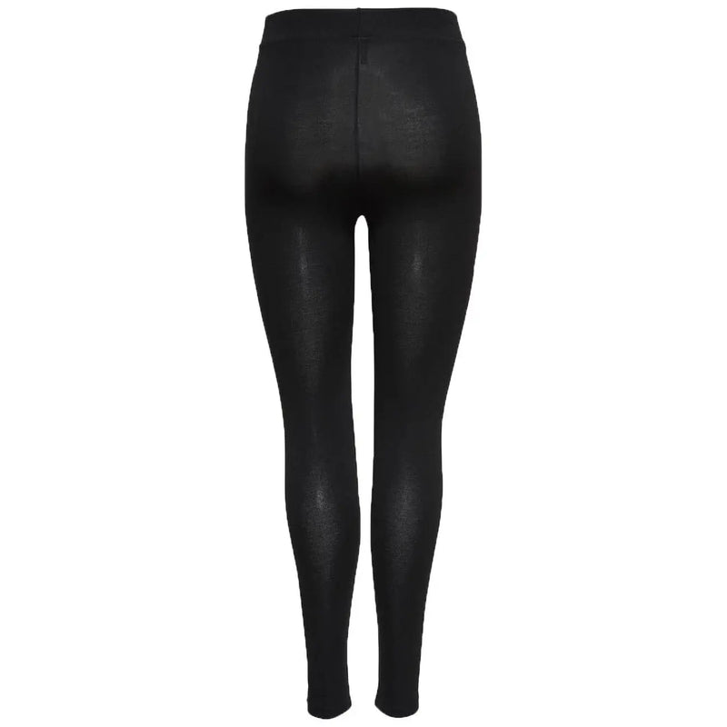 Black women’s leggings for fall and winter with a shiny material and high-waisted design