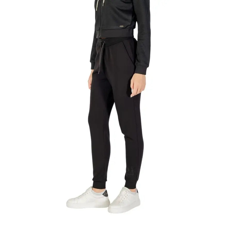 Black women’s tracksuit with cropped zip-up hoodie and matching joggers for Armani Exchange