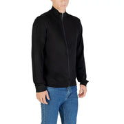 Black zip turtleneck knitwear by Armani Exchange featuring a high collar and ribbed cuffs in knit fabric