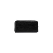 Black crocodile-textured zip wallet with silver zipper by Replay