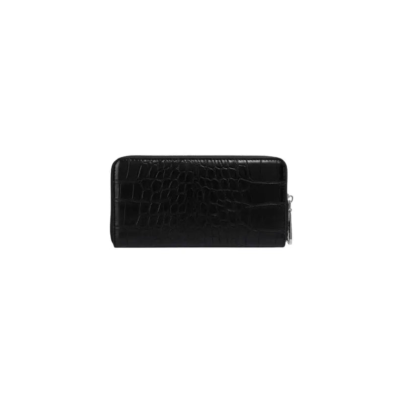 Black crocodile-textured zip wallet with silver zipper by Replay