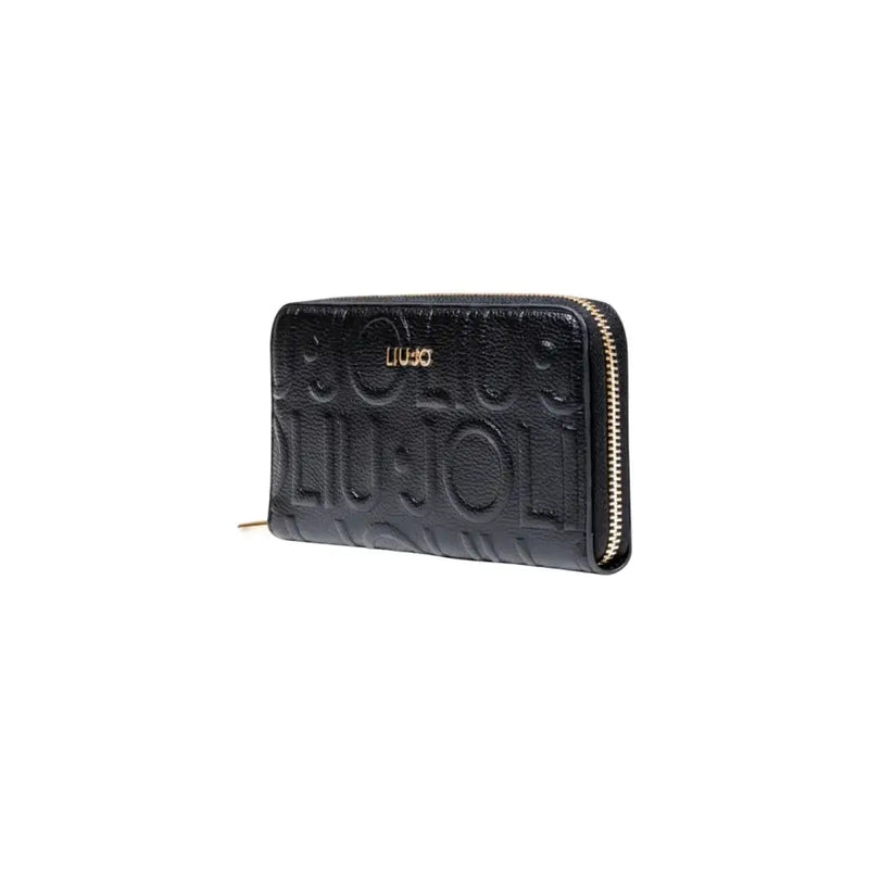 Black embossed leather wallet with zipper closure suitable for secure storage