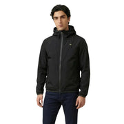 Blauer men blazer black hooded jacket with sleek modern design and subtle gray zipper accents