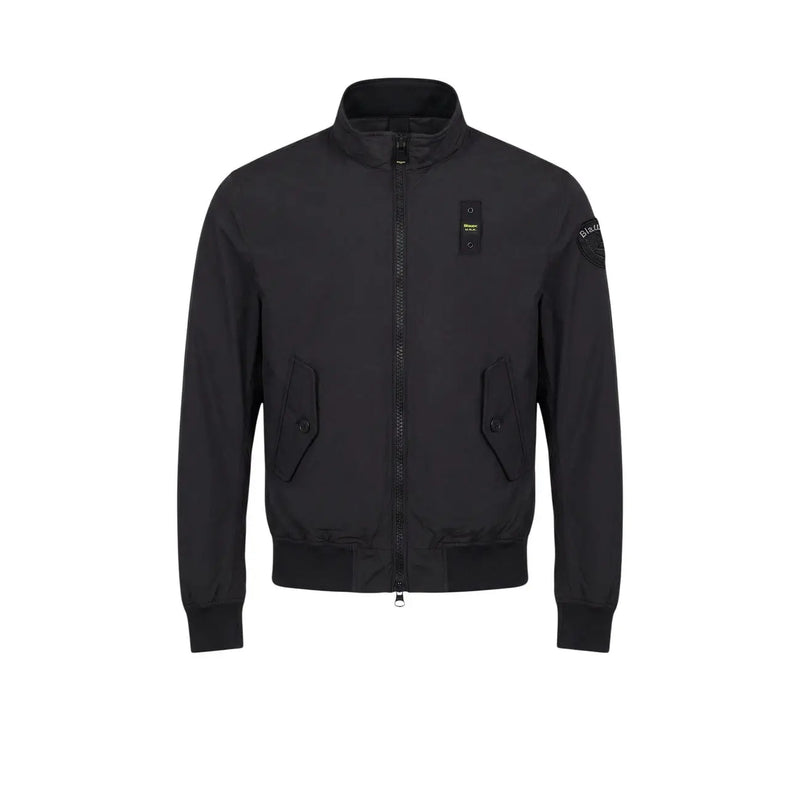 Blauer men blazer black polyamide zip turtleneck jacket with high collar front zipper and two slanted pockets