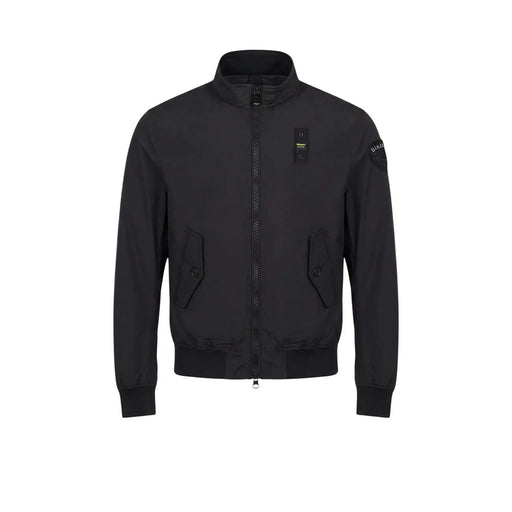 Blauer men blazer black polyamide zip turtleneck jacket with high collar front zipper and two slanted pockets