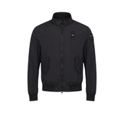 Blauer men blazer black bomber jacket with high collar front zipper and two slanted pockets