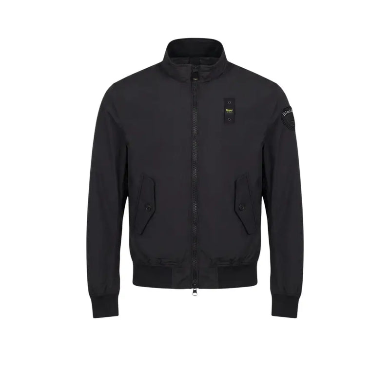 Blauer men blazer black bomber jacket with high collar front zipper and two slanted pockets