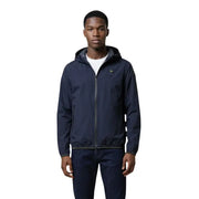 Navy blue Blauer men blazer hooded jacket with subtle logo patch on chest and matching zipper details