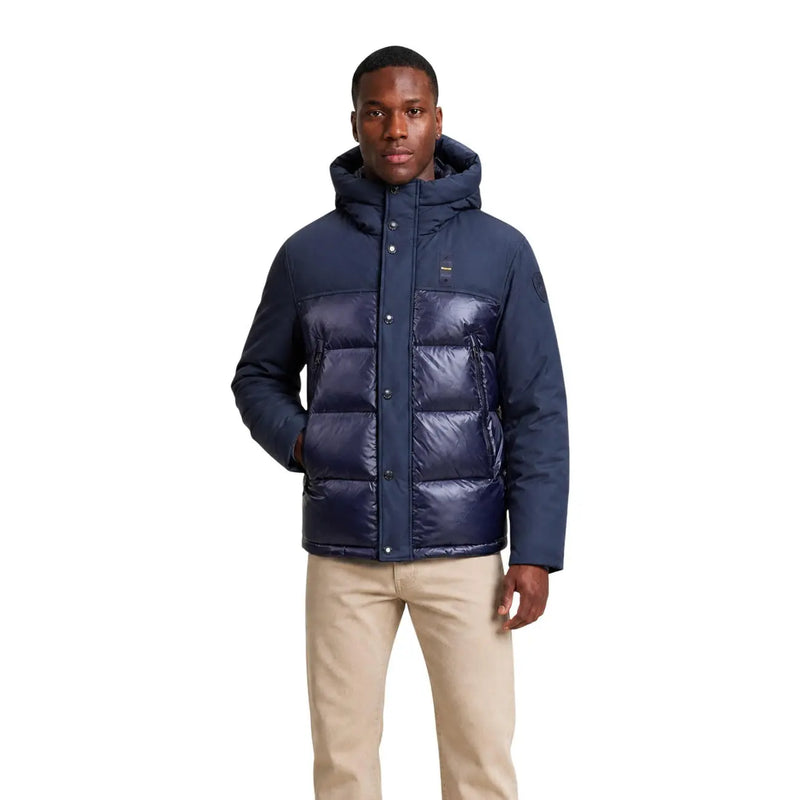 Marineblau gesteppt Blauer Brooks Herren-Steppjacke mit Kapuze aus Nylonmischgewebe mit Knopfleiste vorne