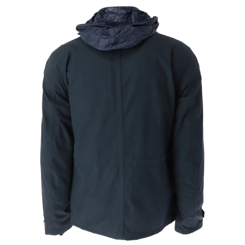 Blauer men blue hooded winter jacket in dark navy cotton blend with shiny water-resistant inner lining