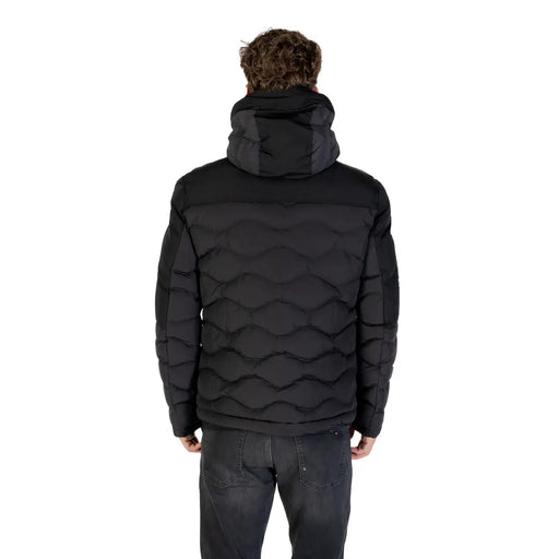 Blauer Herren-Kapuzenjacke, schwarz, Rollkragen, Herbst/Winter, 25wbluc02152, gesteppt, mit Wellennahtmuster