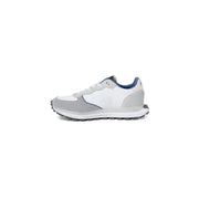 Blauer men sneakers grey leather lace up with white and gray athletic design and blue accents