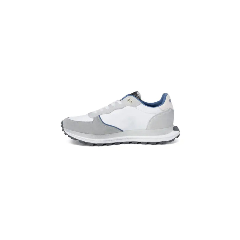 Blauer men sneakers grey leather lace up with white and gray athletic design and blue accents