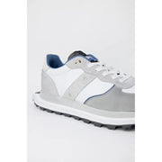 Blauer men sneakers grey leather lace up size 1 with gray and white suede upper and blue accents rubber sole