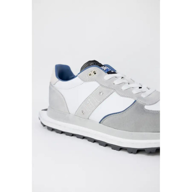 Blauer men sneakers grey leather lace up size 1 with gray and white suede upper and blue accents rubber sole
