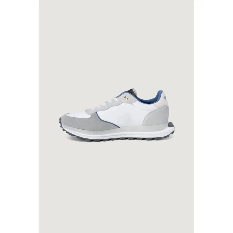 Blauer men sneakers grey leather lace up size 1 featuring white and gray design with blue accents and textured sole