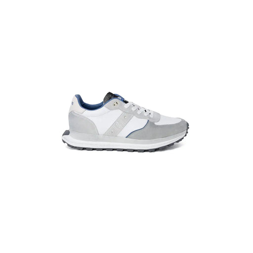 Blauer men sneakers grey leather lace up size 1 gray and white suede sneaker with blue accents on tongue and heel lining