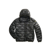 Blauer men white hooded black quilted polyamide puffer jacket with hood and yellow sleeve branding spring summer collection