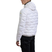 Blauer men white quilted polyamide puffer jacket with hood and subtle yellow logo spring summer collection