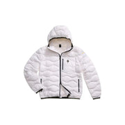 Blauer men white quilted polyamide puffer jacket with black zipper and beige fleece-lined hood spring summer collection