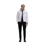 Blauer men white quilted puffer jacket with hood and black zipper accents made of polyamide for spring summer collection