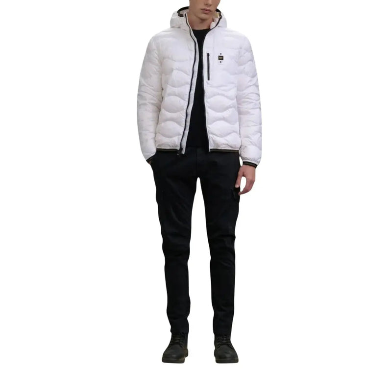 Blauer men white quilted puffer jacket with black zipper accents and small logo in polyamide spring summer collection