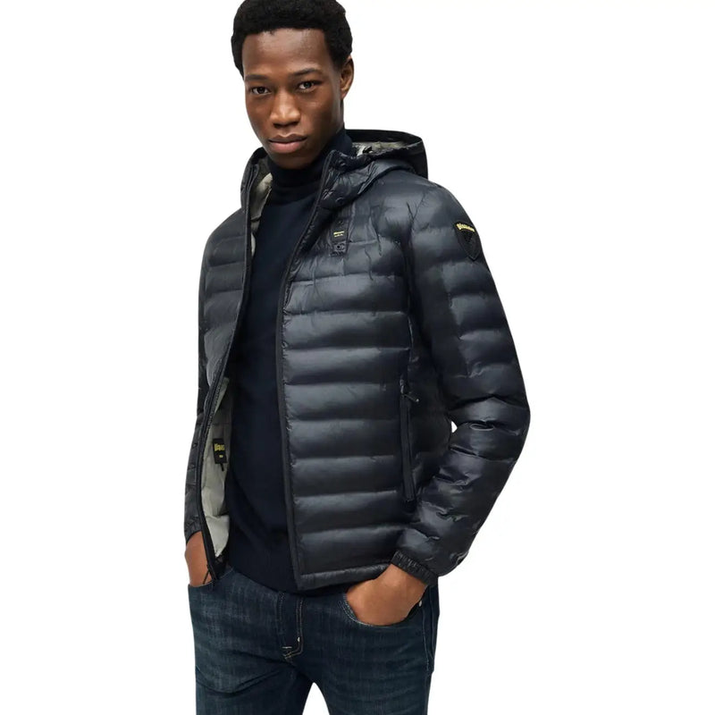 Dunkelblau Blauer Herren-Steppjacke aus Polyamid mit Kapuze für den Winter