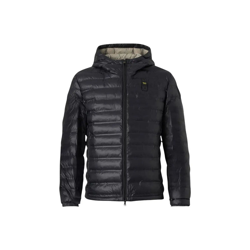Blauer Schwarze, gesteppte Herren-Pufferjacke aus Polyamid mit Kapuze, dezentem Glanz und olivgrünem Innenfutter