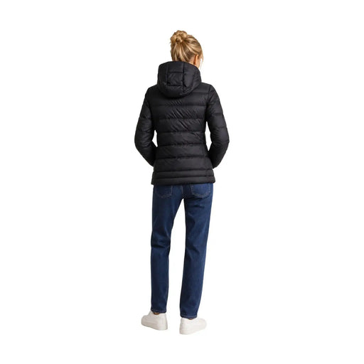 Blauer women black polyamide quilted puffer jacket with hood showcasing insulated winter outerwear design