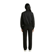 Blauer women black zip blazer with pockets featuring smooth fabric body and textured sleeve panels with ribbed cuffs