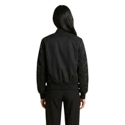 Blauer women black zip blazer with satin-like sleeves ribbed waistband and functional pockets in a bomber jacket style