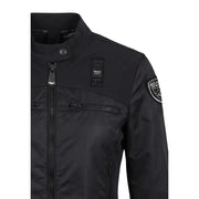 Black bianca u.s.a. wearing blauer women black zip turtleneck blazer with front pockets and zip closure