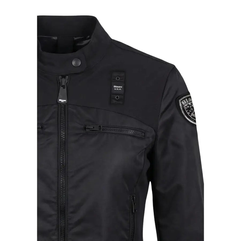 Black bianca u.s.a. wearing blauer women black zip turtleneck blazer with front pockets and zip closure