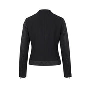 Blauer women black cropped moto jacket with zip turtleneck blazer featuring subtle texture contrast on sleeves and hem