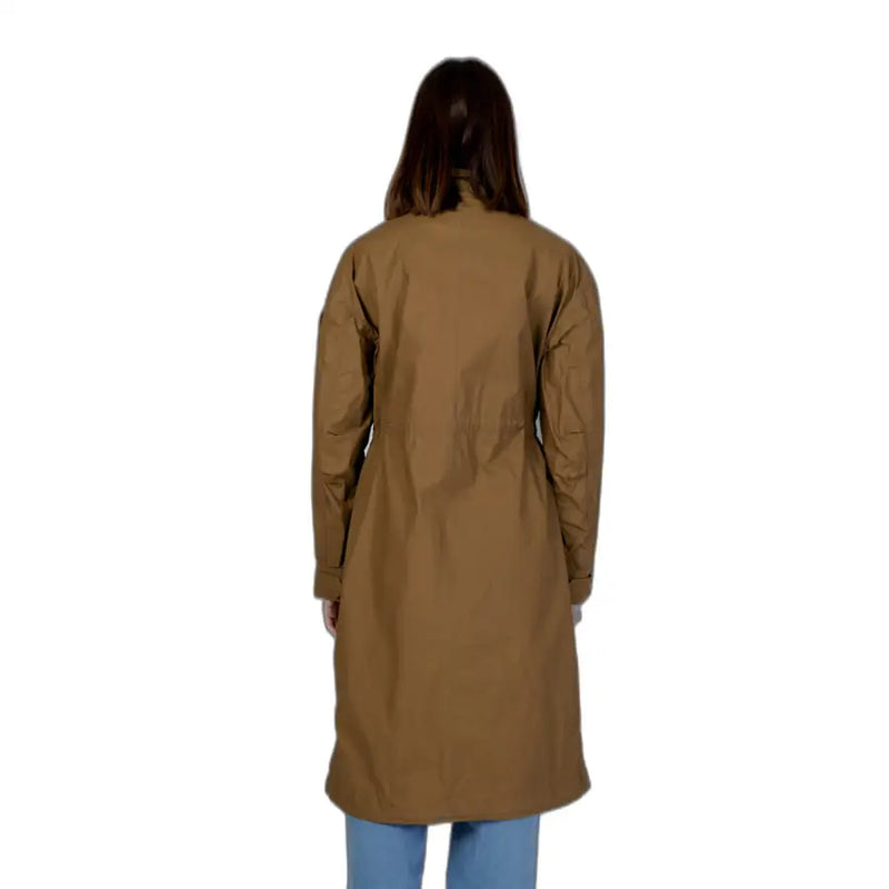Blauer women brown blazer spring summer 100 percent cotton tan long-sleeved trench coat with classic collar and seam detailing