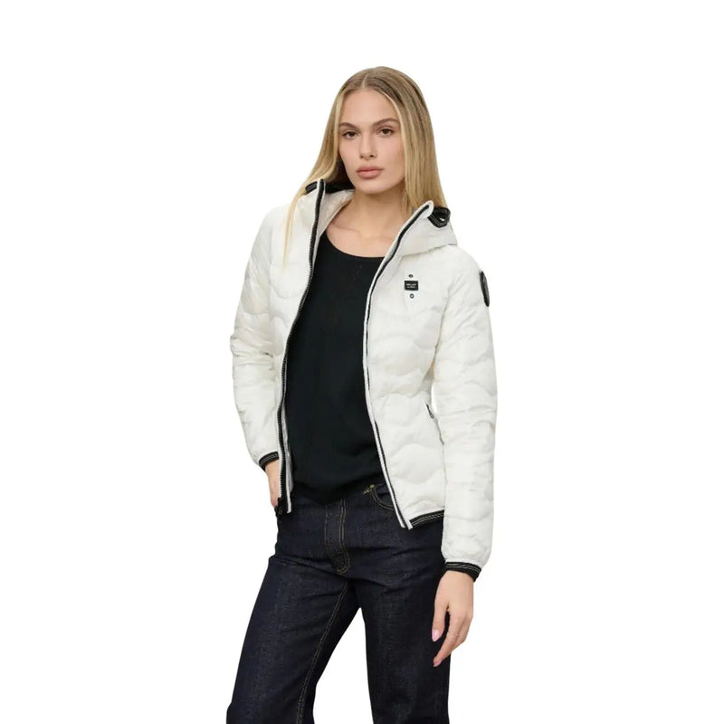 White quilted nylon hooded blazer with black trim and small chest logo patch from Blauer women collection