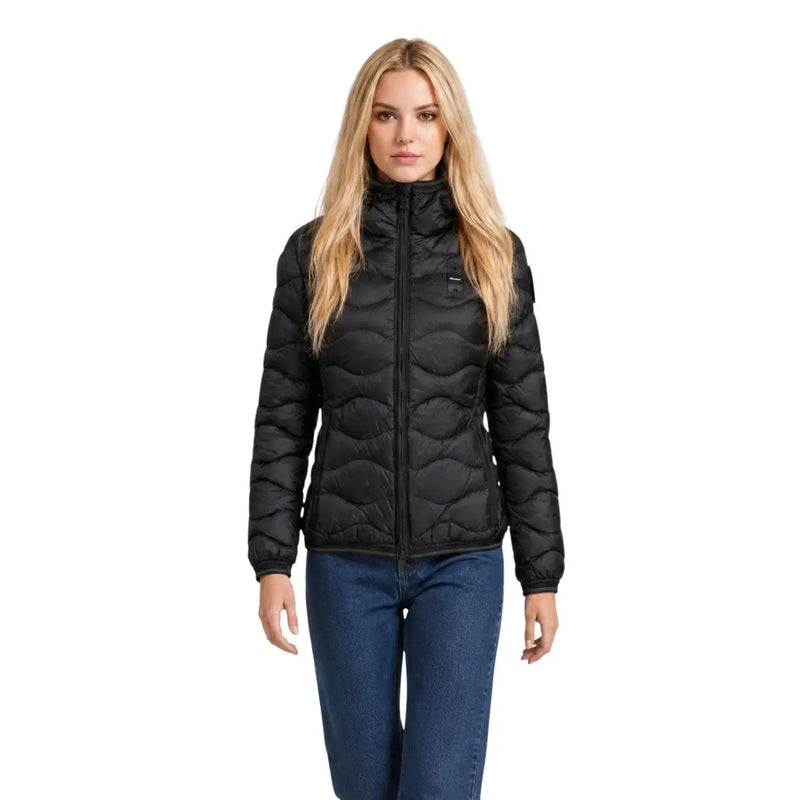 Blauer women’s black nylon quilted puffer jacket with high collar and zipper closure for cold weather