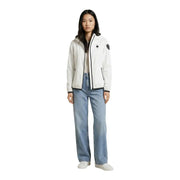 Blauer women white hooded zip jacket with black zipper trim logo patch pockets