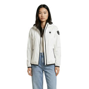Blauer women white hooded zip jacket with black trim and sleeve patch